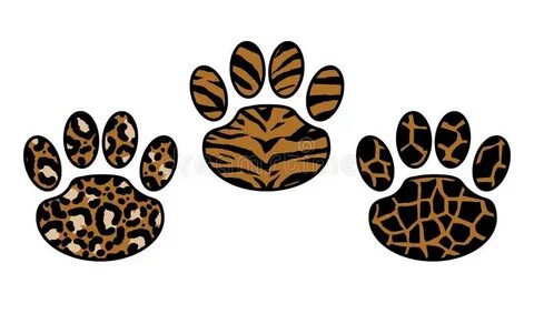 Set of Paw Print: Leopard, Tiger and Cheetah. Stock Vector -