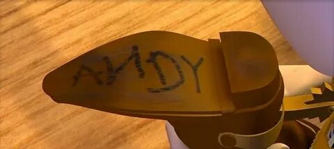 Write Andy on Bottom of Right Shoe Woody toy story, Toy stor