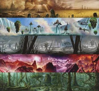 Plains, Island, Swamp, Mountain, Forest Fantasy concept art,