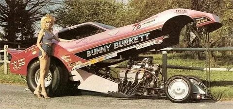 Carol "Bunny" Burkett as a Playboy Drag racing car
