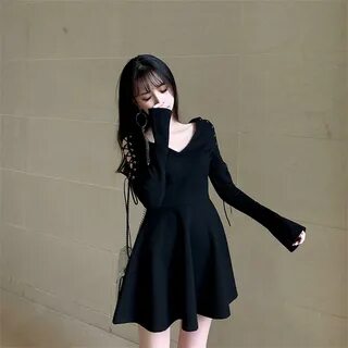 Darkness Sexy Black Women Dress Harajuku Gothic Lace Up Long