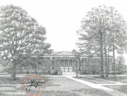 UNCW DeLoach Hall Digitaldruck von Original Stift und Tinte 