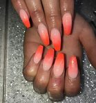 orange ombré gel acrylic nails #chrome #nail #acrylics #long