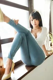 Japanese girl in black panties and jeans