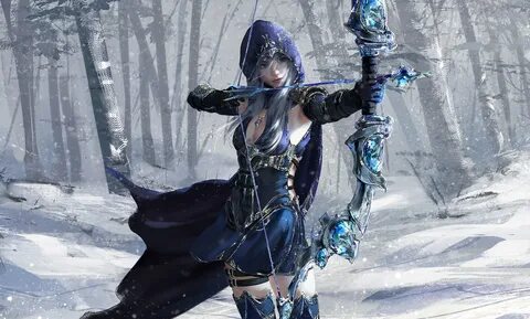 Скачать обои girl, fantasy, game, forest, blue eyes, snow, L