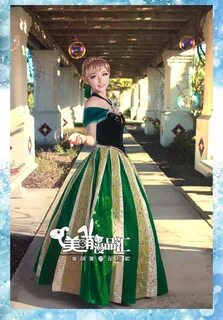 Anna Cosplay Costume Green Womens Princess Anna Dress Anna C