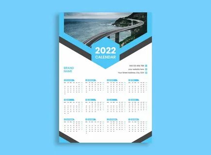 One Page Wall Calendar Blue2022 Calendar Template Design - M