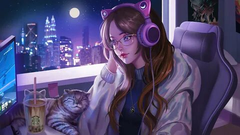 Free download Anime Girl Lofi Cat 4K Phone iPhone Wallpaper 