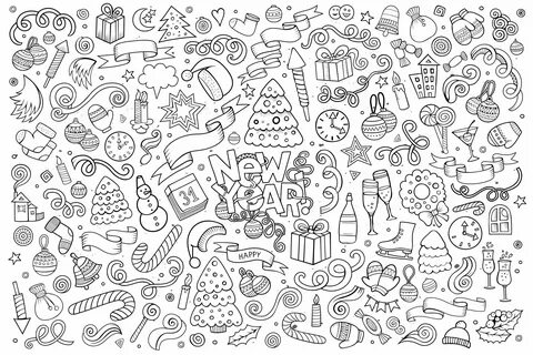Doodling / Doodle art - Coloring Pages for adults New year c