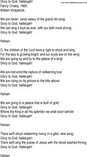 Hymn and Gospel Song Lyrics for Glory to God, Hallelujah! by