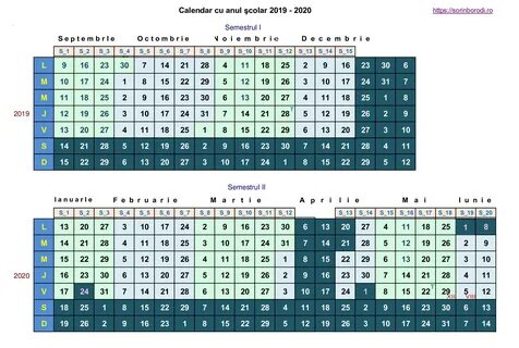 Calendar cu anul scolar 2019 - 2020 De-a valma.