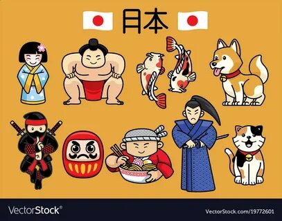 Japan character culture in set vector image on VectorStock.