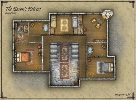 The Baron's Retreat - D&D Battlemap Manor/Keep (second floor