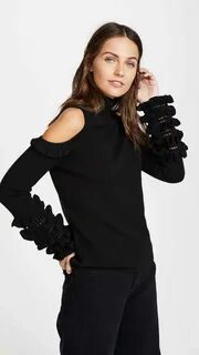 Black ruffle cold shoulder sweater most preferential