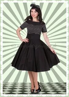 Vintage-Mode 50er Jahre Punkte Kleid Rockabilly Petticoat Do