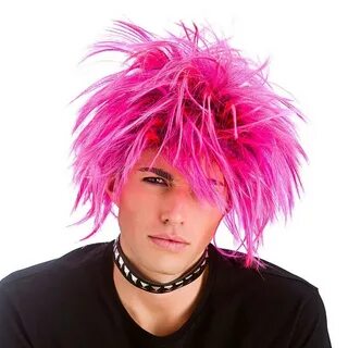 Adult 80s Rocker Wig Diva Spiky Neon Pink Tinsel Wig - Buy T