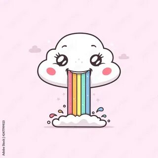 Cute kawaii cloud puking or vomiting rainbow vector cartoon 