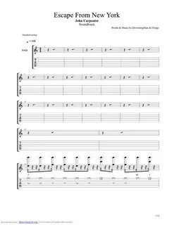 Escape From New York Theme guitar pro tab by John Carpenter 