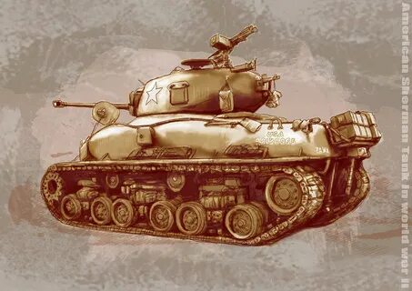 US Sherman tank in world war 2 - Stylised modern drawing art