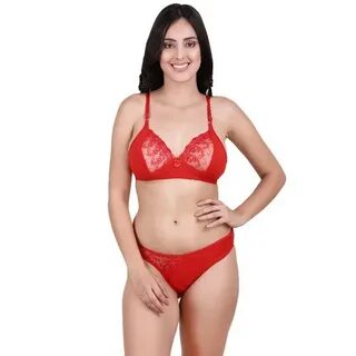 Sneha Lingerie Spun And Net Ladies Red Bra Panty Set, Size: 