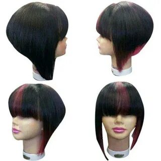 Medium colormix full bang straight inverted bob synthetic wi