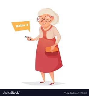 Old woman with glasses with phone Royalty Free Vector Image