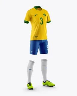 Men’s Full Soccer Kit Mockup - Half Side View on Yellow Imag