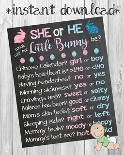 Easter Gender Reveal party Chalkboard poster old wives tales