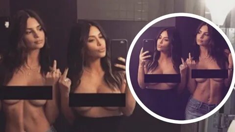 Kim Kardashian & Emily Ratajkowski Post Topless Selfie On So