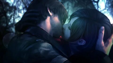 Скачать обои поцелуй, Resident Evil, kiss, fanart, Biohazard