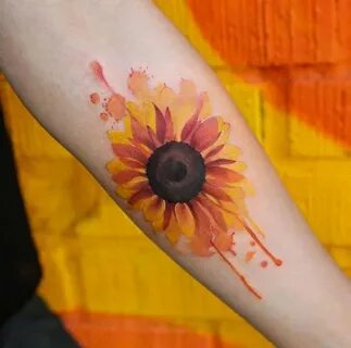 sunflower-forearm-tattoo-watercolor-rose-tattoo-yellow-orang