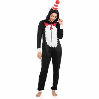 Seuss Cat in The Hat One Piece Hooded Pajama Dr