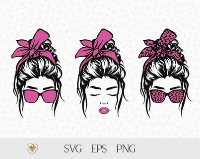 Messy bun svg, Girl with messy bun and glasses png, Leopard 