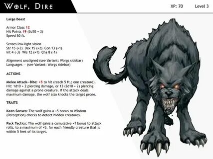 DnD-Next-Monster Cards-Wolf Dire by dizman Monster cards, D&