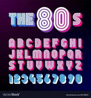 Eighties style retro font. 80's font design with shadow, dis