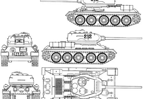 Tank T-34-88 - drawings, dimensions, figures Download drawin