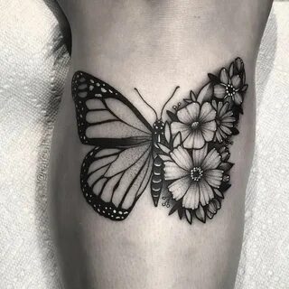 Half floral monarch butterfly for Karly 🦋 🌸 Butterfly tattoo