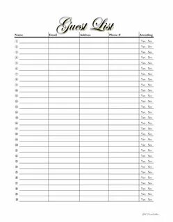 Guest List Event Planning Printable Wedding guest list templ