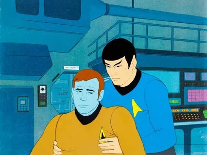Blue Captain Kirk and Mr. Spock animation cel from Star Trek