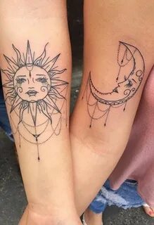 Black Sun and Moon Chandelier Mandala Matching Tattoo Ideas 