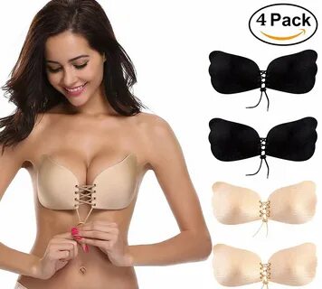 (4 Pack) Strapless Bra Self Adhesive Backless Bras Silicone Push up Bra for...