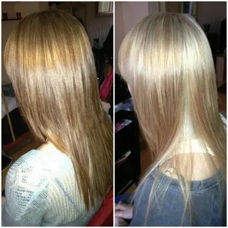 Before and after. from light brown/blonde highlights to blon