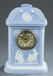 254-Wedgwood jasperware clock inscribed "Tempus Fugit" in pa