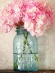 Hydrangeas in a blue mason jar Wedding decorations centerpie