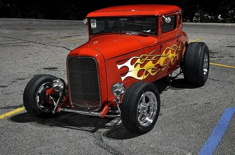 Red American Hot Rod with Flames Photograph by Sally Rockefe