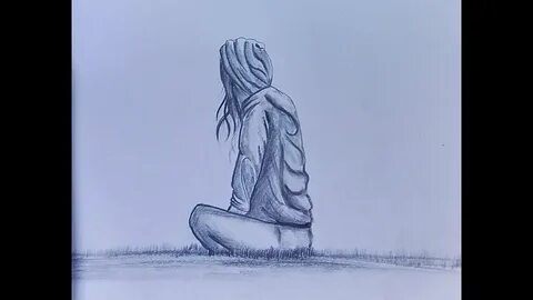 Alone Sad Girl Sketch Drawing - Download Free Mock-up