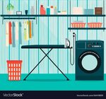 Laundry room with washing machine and ironing Vector Image