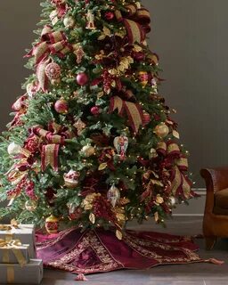 Burgundy and Gold Christmas Tree Skirt Balsam Hill Elegant c