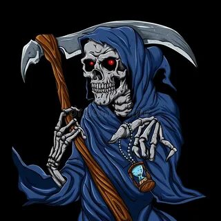 Grim Reaper Holding an Hourglass - Black and White Stock Ill