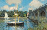 Обои пейзаж, лодка, картина, парус, Клод Моне, Мост в Аржант